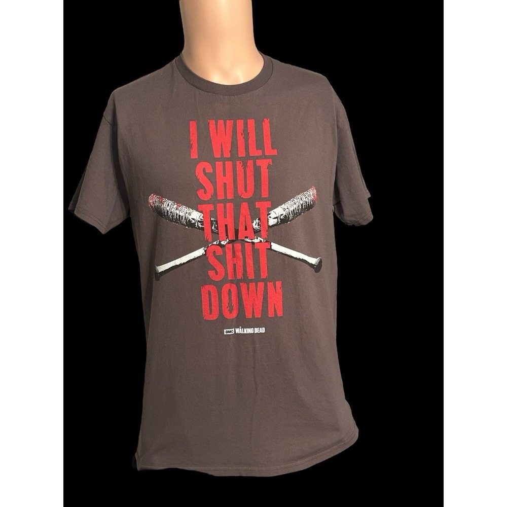 Walking Dead "I Will Shut That Sh*t Down" T-Shirt Men's Medium Charcoal Gray AMC